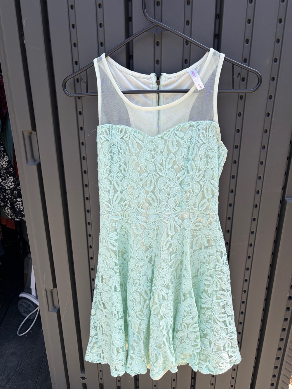 Xhilaration Mint Lace Fit-and-Flare Dress with Mesh Yoke